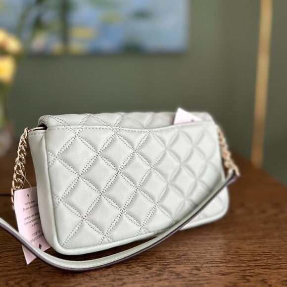 New! Kate Spade Natalia Quilted Wallet on Chain Crossbody Leather Turnlock - Picture 2 of 3